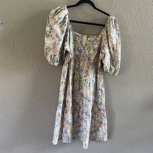MILLIBON USA Dress Womens Small Tiered Boho Cottagecore Floral Puff Sleeve NEW
